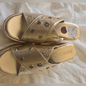 Karl Lagerfeld Metallic Gold Slide Sandals